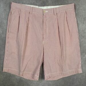 Polo Golf Ralph Lauren‎ Mens 36 Red White Seersucker Pleat Fairway Shorts Preppy